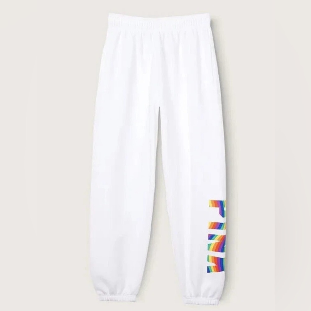🌈NWT VS PINK RAINBOW WHITE MATCHING SET ZIP UP HOODIE / JOGGERS SIZE MEDIUM! HTF - Picture 14 of 16